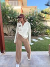 Nakış Logolu Geniş Paça Süet Pantolon