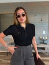 Nakış Logolu Örme Triko Yakalı T-Shirt