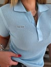 Nakış Logolu Örme Triko Yakalı T-Shirt