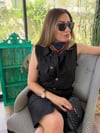 Önü Düğmeli Beli Lastikli Keten Elbise
