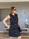 Önü Düğmeli Beli Lastikli Keten Elbise