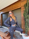 Slikon Logolu Tayt Crop Dalgıç Hırka Takım