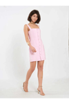 Düğmeli Mini Elbise Pembe
