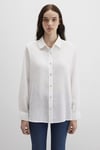% 100 Keten Loose Fit Uzun Kollu Kadın Gömlek 1210747-620 BEYAZ