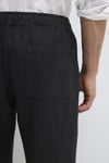 % 100 Keten Normal Bel Düz Paça Erkek Pantolon 0010577-900 SİYAH