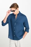 % 100 Keten Regular Fit Klasik Yaka Uzun Kollu Erkek Gömlek L2510549 410 LACİVERT
