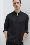 % 100 Keten Regular Fit Klasik Yaka Uzun Kollu Erkek Gömlek 0211909-900 SİYAH