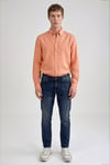 % 100 Keten Regular Fit Klasik Yaka Uzun Kollu Erkek Gömlek L2510549 700 ORANGE