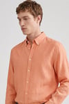 % 100 Keten Regular Fit Klasik Yaka Uzun Kollu Erkek Gömlek L2510549 700 ORANGE