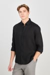 % 100 Keten Regular Fit Klasik Yaka Uzun Kollu Erkek Gömlek L2510549 001 SİYAH