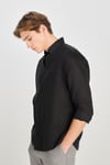% 100 Keten Regular Fit Klasik Yaka Uzun Kollu Erkek Gömlek L2510549 001 SİYAH