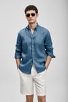 % 100 Keten Regular Fit Uzun Kollu Erkek Gömlek 111010654 İNDİGO