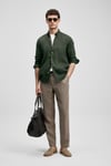 % 100 Keten Regular Fit Uzun Kollu Erkek Gömlek 111010654 KOYU YEŞİL