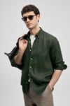 % 100 Keten Regular Fit Uzun Kollu Erkek Gömlek 111010654 KOYU YEŞİL