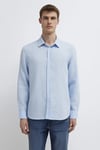 % 100 Keten Regular Fit Uzun Kollu Erkek Gömlek 0211963-70776 MAVİ
