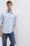 % 100 Keten Regular Fit Uzun Kollu Erkek Gömlek 0211963-70776 MAVİ