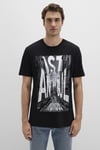 % 100 Pamuk Baskılı Bisiklet Yaka Erkek T Shirt 067053-900 SİYAH