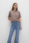 % 100 Pamuk Baskılı Bisiklet Yaka Kadın T Shirt 1613147-70383 VİZON