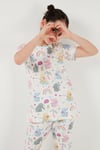 % 100 Pamuk Bisiklet Yaka Kısa Kollu Kız Çocuk Pijama Takımı 6651004 EKRU