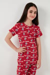 % 100 Pamuk Bisiklet Yaka Kısa Kollu Kız Çocuk Pijama Takımı 6651004 KIRMIZI