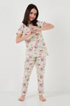 % 100 Pamuk Bisiklet Yaka Kısa Kollu Kız Çocuk Pijama Takımı 6651004 BEJ