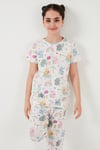 % 100 Pamuk Bisiklet Yaka Kısa Kollu Kız Çocuk Pijama Takımı 6651004 EKRU