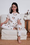 % 100 Pamuk Bisiklet Yaka Kısa Kollu Kız Çocuk Pijama Takımı 6651002 EKRU