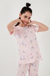 % 100 Pamuk Bisiklet Yaka Kısa Kollu Kız Çocuk Pijama Takımı 6651002 PEMBE-BEYAZ
