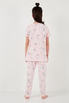 % 100 Pamuk Bisiklet Yaka Kısa Kollu Kız Çocuk Pijama Takımı 6651002 PEMBE-BEYAZ