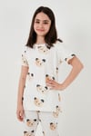 % 100 Pamuk Bisiklet Yaka Kısa Kollu Kız Çocuk Pijama Takımı 6651002 EKRU