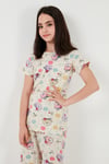 % 100 Pamuk Bisiklet Yaka Kısa Kollu Kız Çocuk Pijama Takımı 6651004 BEJ