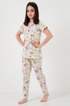 % 100 Pamuk Bisiklet Yaka Kısa Kollu Kız Çocuk Pijama Takımı 6651004 BEJ
