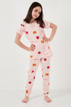 % 100 Pamuk Bisiklet Yaka Kısa Kollu Kız Çocuk Pijama Takımı 6651002 PEMBE