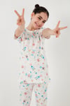 % 100 Pamuk Bisiklet Yaka Kısa Kollu Kız Çocuk Pijama Takımı 6651002 ŞEKER PEMBE
