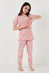 % 100 Pamuk Bisiklet Yaka Kısa Kollu Kız Çocuk Pijama Takımı 6651004 PEMBE