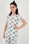 % 100 Pamuk Bisiklet Yaka Kısa Kollu Kız Çocuk Pijama Takımı 6651004 EKRU-MAVİ