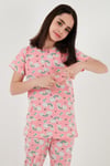 % 100 Pamuk Bisiklet Yaka Kısa Kollu Kız Çocuk Pijama Takımı 6651004 PEMBE