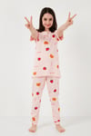 % 100 Pamuk Bisiklet Yaka Kısa Kollu Kız Çocuk Pijama Takımı 6651002 PEMBE