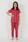 % 100 Pamuk Bisiklet Yaka Kısa Kollu Kız Çocuk Pijama Takımı 6651004 KIRMIZI