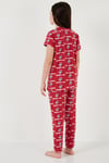 % 100 Pamuk Bisiklet Yaka Kısa Kollu Kız Çocuk Pijama Takımı 6651004 KIRMIZI