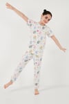 % 100 Pamuk Bisiklet Yaka Kısa Kollu Kız Çocuk Pijama Takımı 6651004 EKRU