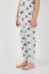 % 100 Pamuk Bisiklet Yaka Kısa Kollu Kız Çocuk Pijama Takımı 6651004 EKRU-MAVİ