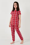 % 100 Pamuk Bisiklet Yaka Kısa Kollu Kız Çocuk Pijama Takımı 6651004 KIRMIZI