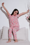 % 100 Pamuk Bisiklet Yaka Kısa Kollu Kız Çocuk Pijama Takımı 6651004 PEMBE