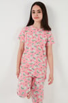 % 100 Pamuk Bisiklet Yaka Kısa Kollu Kız Çocuk Pijama Takımı 6651004 PEMBE