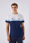 % 100 Pamuk Bisiklet Yaka Logolu Renk Bloklu Erkek T Shirt 6SM5014-NV LACİVERT