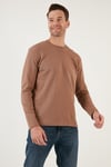 % 100 Pamuk Bisiklet Yaka Regular Fit Erkek Sweat 5905406 SAFARİ