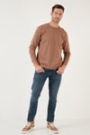 % 100 Pamuk Bisiklet Yaka Regular Fit Erkek Sweat 5905406 SAFARİ