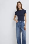 % 100 Pamuk Crop Fit Bisiklet Yaka Kadın T Shirt 1600814-85315 KOYU LACIVERT
