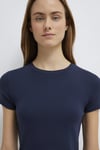 % 100 Pamuk Crop Fit Bisiklet Yaka Kadın T Shirt 1600814-85315 KOYU LACIVERT